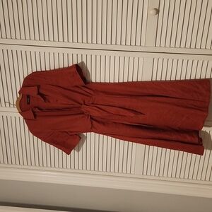 Beautiful burnt orange linen tie front, a-line dress